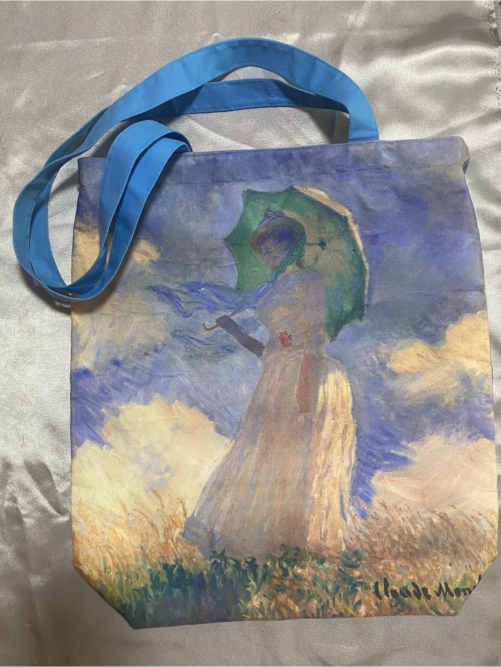 Women With a Parasol - Blue Tote Bag with Umbrella Print